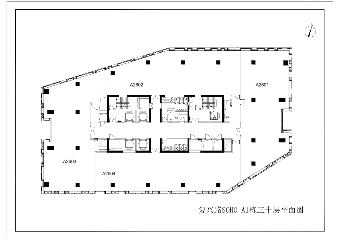 SOHO复兴广场出租382平遗留装修办公室